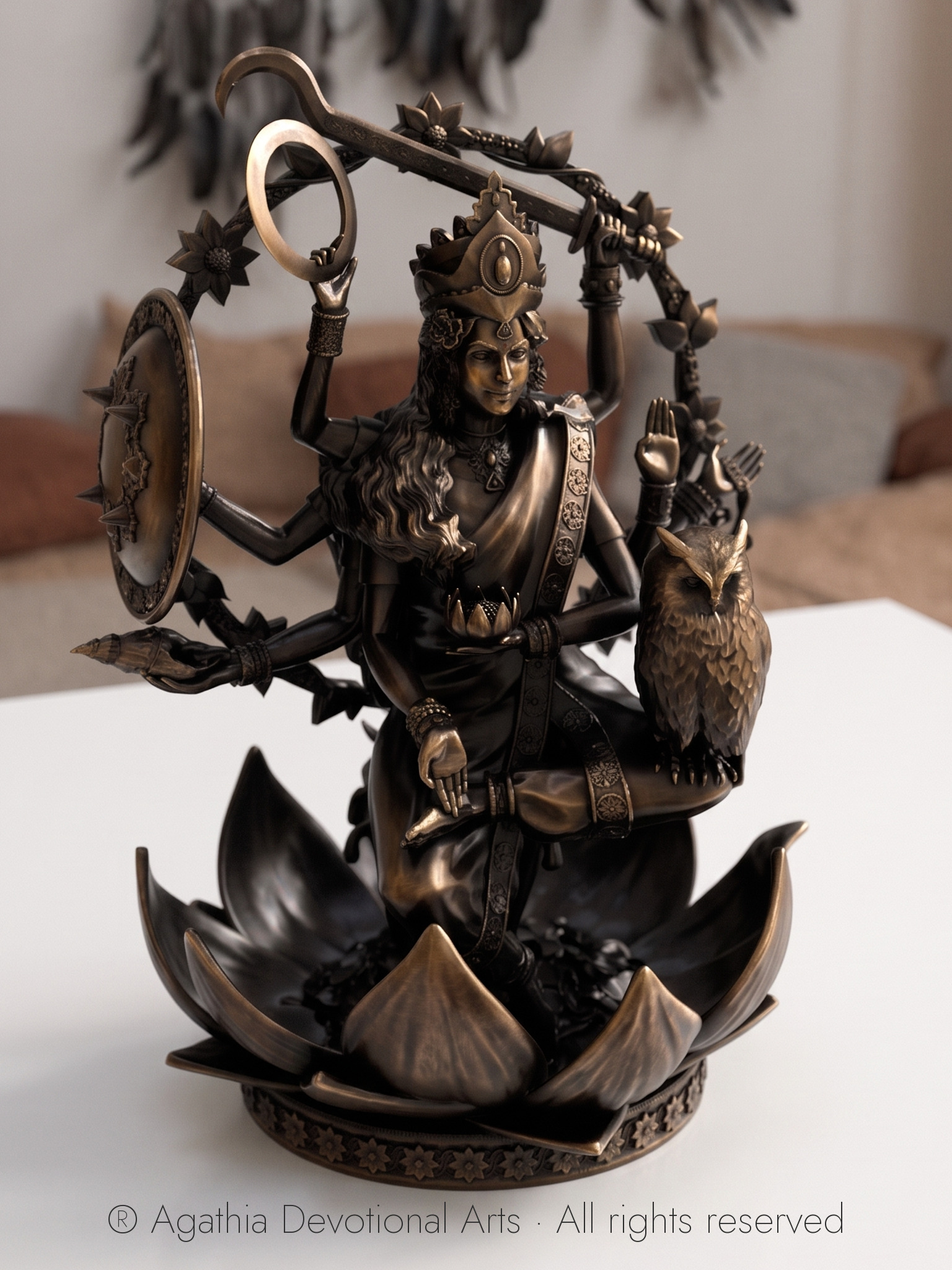 Vijaya Lakshmi bronze murti, three-quarter view